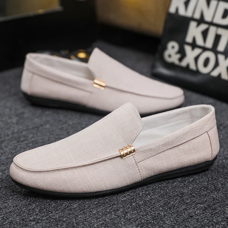 Fashion Beige Casual Shoes For Men Flats Summer Breathable Comfortable Loafers Man Slip-on Shoes Lightweight Men's Driving Shoes