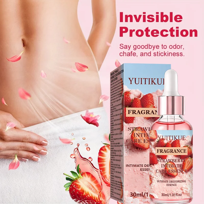 YUITIKUE Women Intimate Deodorant Essence Strawberry Scent Private Care Fragrance Oil Eliminate Odor Keep Fresh All Day Long