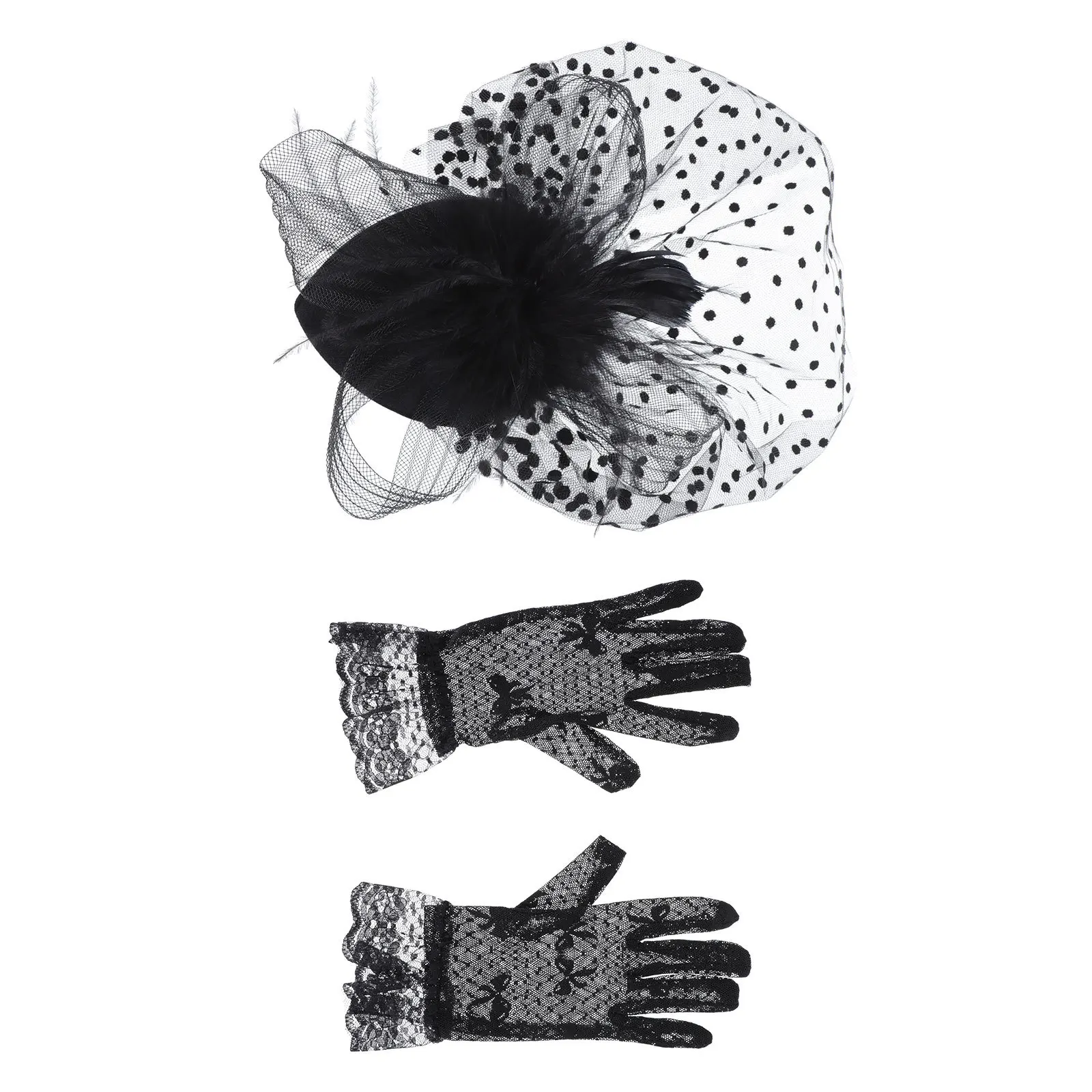 1 مجموعة الرجعية صافي الغزل قبعة قفازات مجموعة غطاء الوجه مأدبة حفل زفاف التصوير فستان شيونغسام التبعي