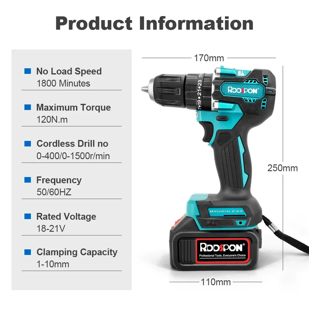 21V Electric Screwdriver Cordless Drill Brushless Hand Electric Drill Lithium Battery Multifunctional Screwdriver Power Tools