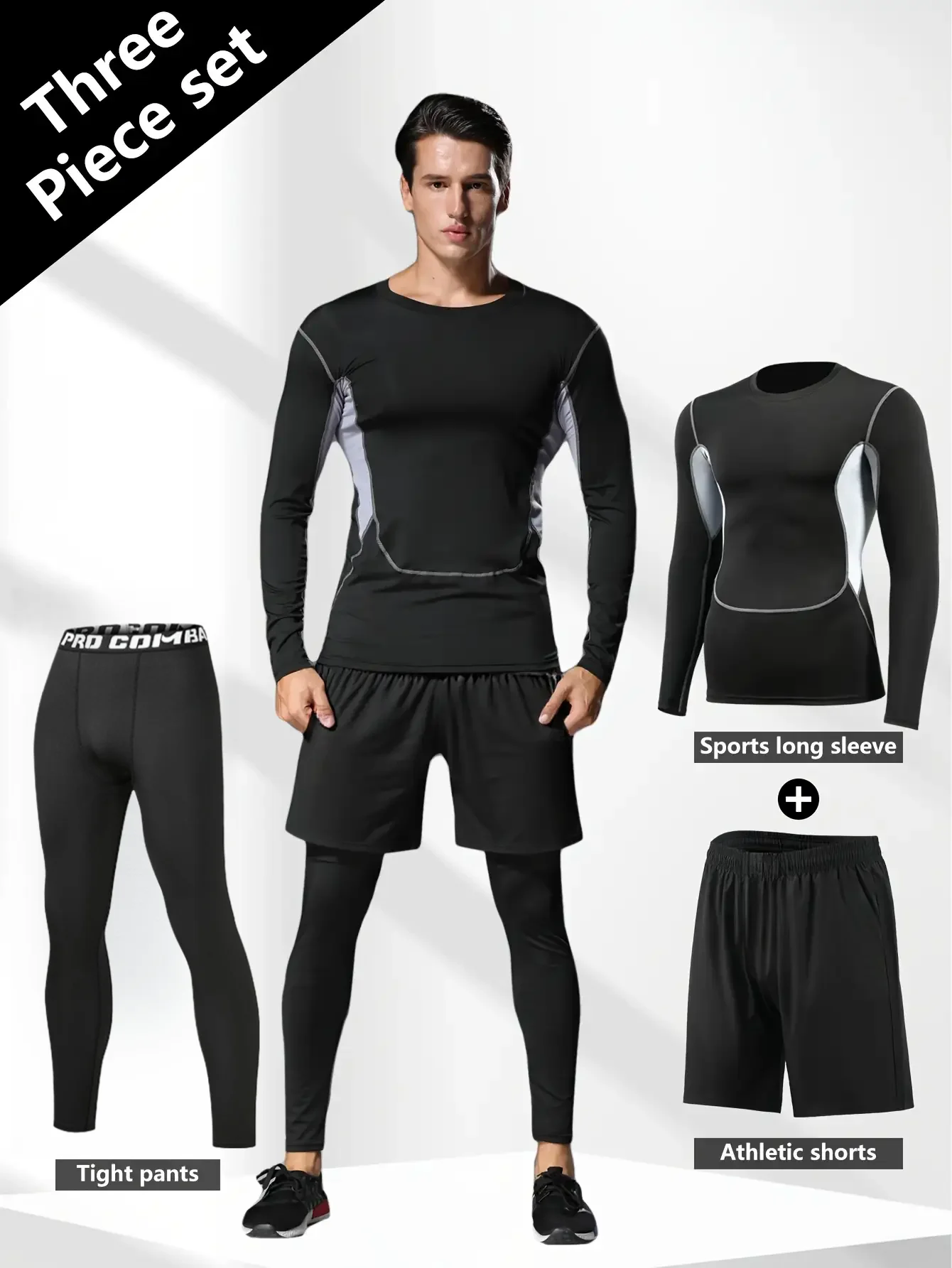 بدلة لياقة بدنية جديدة عصرية للرجال مكونة من ثلاث قطع، ملابس للجري واللياقة البدنية سريعة الجفاف ومعدات ضيقة