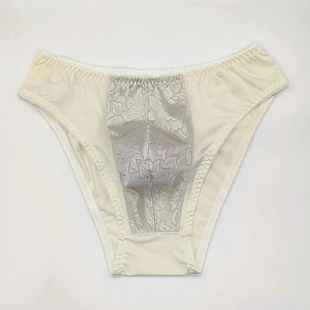 Men's Triangle Panties Milk Silk Breathable Front Pocket Single Layer Laced Jacquard Netting Sexy Low Waist Elastic Underwear