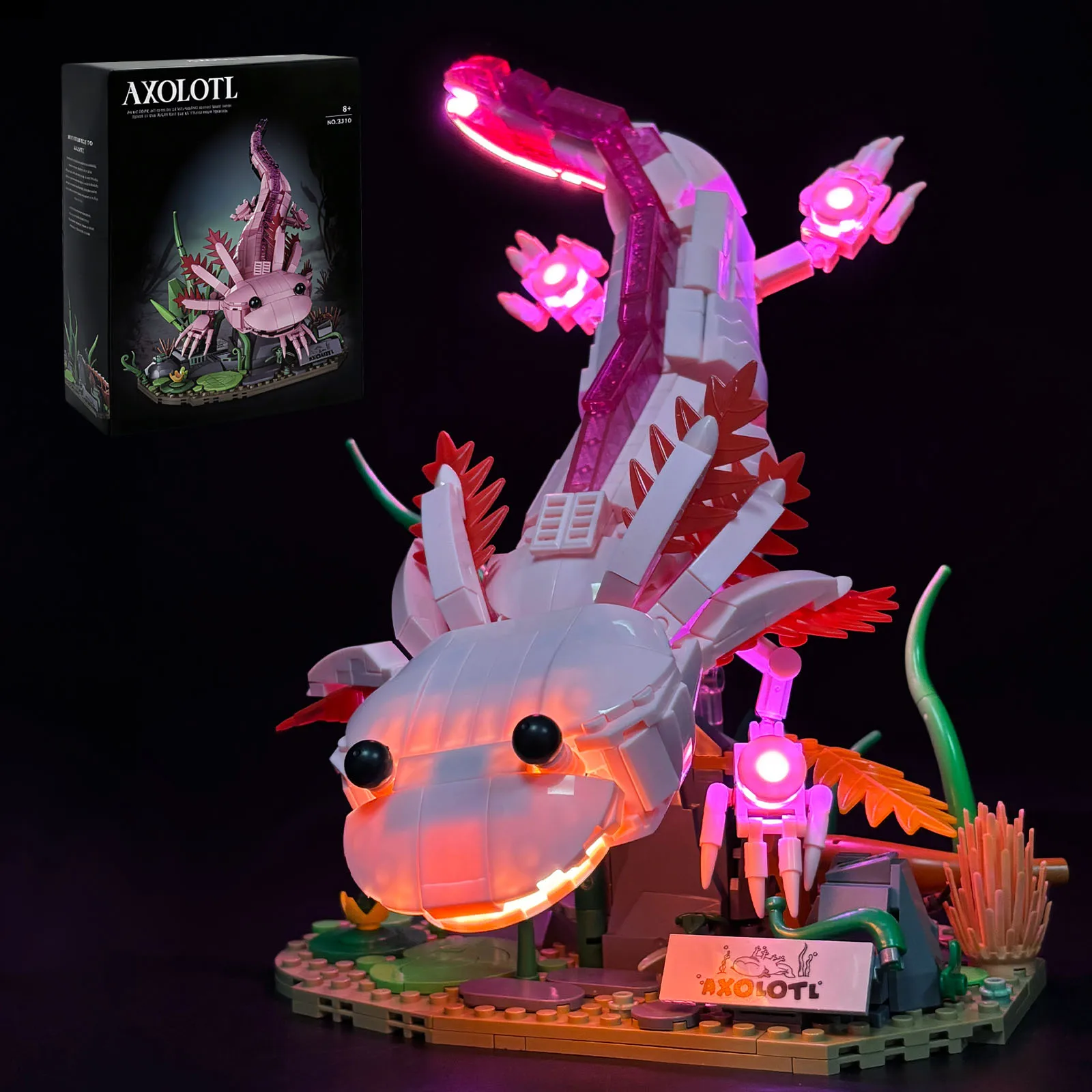 

998PCS Aquatic Amphibian Axolotl Model Building Blocks Construction Bricks Toy DIY Creative Gifts(Building Block Light Kit Set)