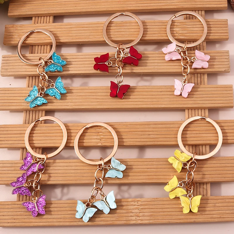 Cute Colorful Butterfly Keychain Flying Animals Key Chains for Women Girls Handbag Pendants Car Key Handmade Jewelry Accessories