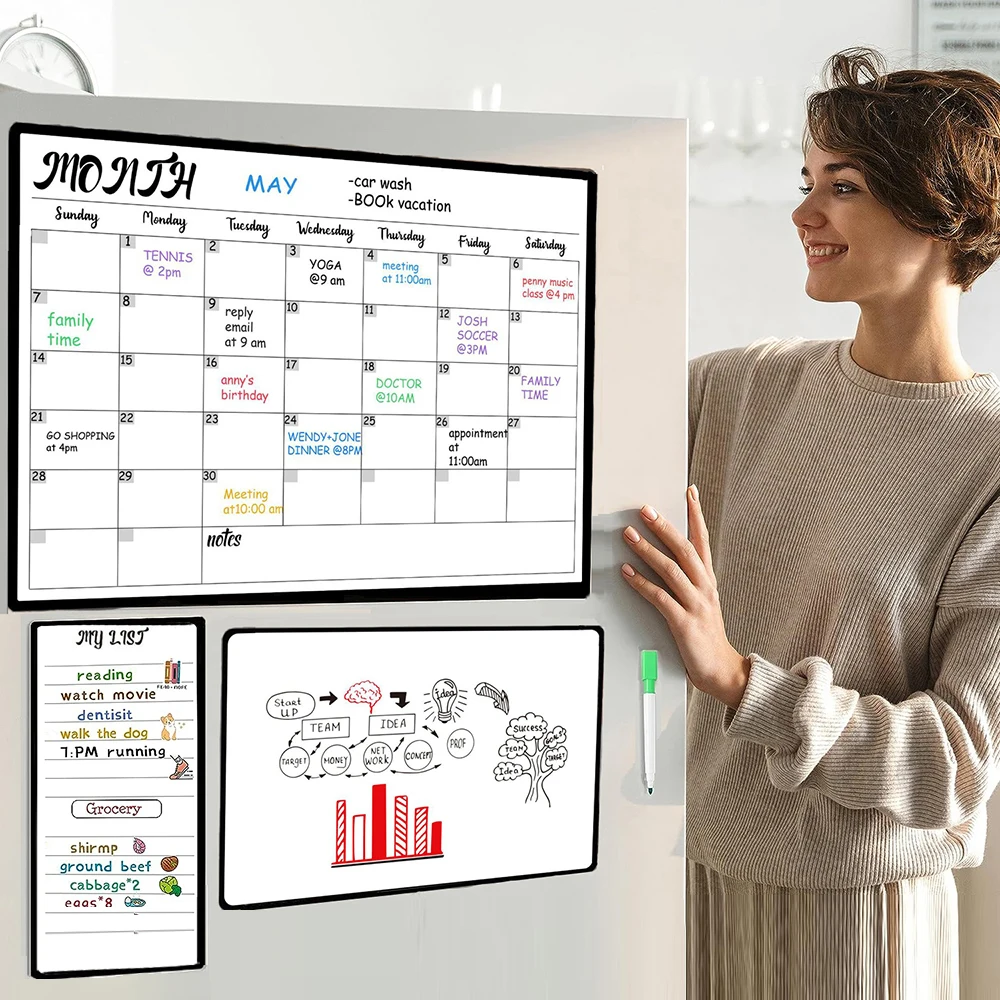 Magnetic Calendar for Fridge Monthly Planner White Board Refrigerator Bulletin Magnet Flexible Daily Message Drawing