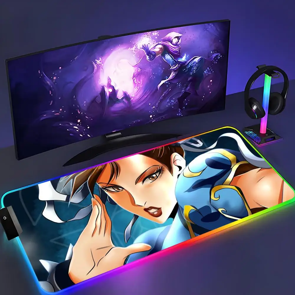 

Коврик для мыши chun li XXL RGB коврик для мыши Kawaii игровые аксессуары компьютерная клавиатура большой светодиодный настольный коврик с подсветкой коврик для мыши