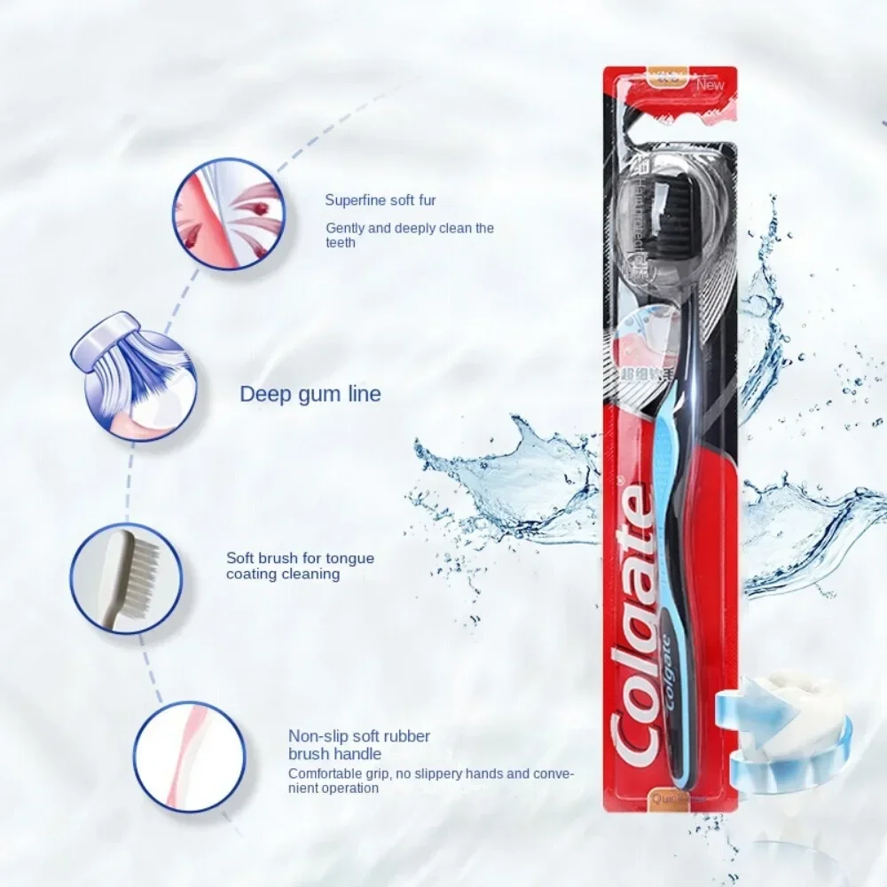 Colgate غرامة الشعر الفحم اللثة حماية فرشاة أسنان الشعر الناعمة المضادة للانزلاق مقبض للكبار التنظيف العميق لفجوة الأسنان