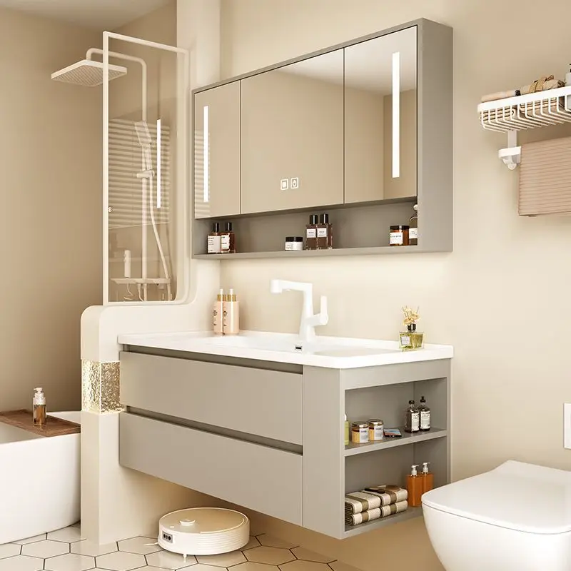 Cream gray  sanitary bathroom ceramics integrated, washing table, face wash basin with side cabinet combination