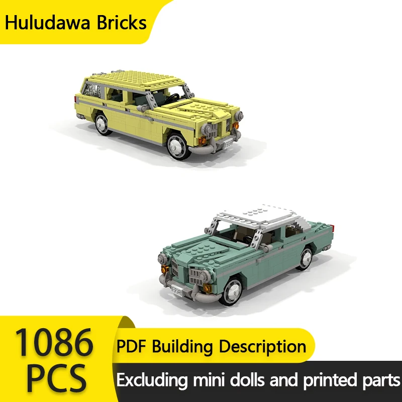 City Car Model MOC Building Bricks 1:21 V7V8 Retro Mid Size Sedan Modular Technology Gifts Holiday Assemble Children Toys Suit