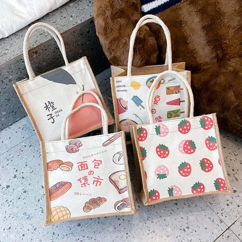 Canvas Lunch Bag Korea Fashion Style Personalized Portable Lunch Bag Food Picnic Bags Print Pattern Picnic Travel Bento Bag