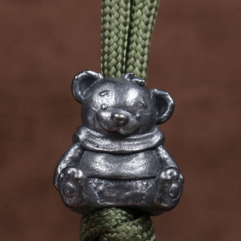 Cute Sitting Bear Brass Knife Bead EDC DIY Paracord Woven Bracelet Lanyard Pendants Accessories  Outdoor Tool Hangings Trinkets