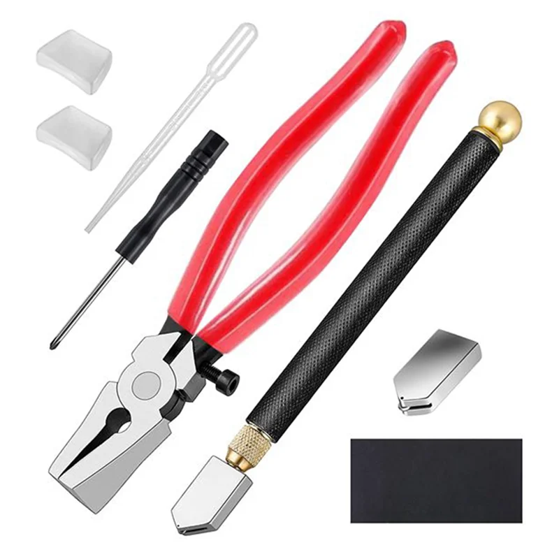 

AF89-Glass Cutter Kits Stained Glass Supplies With Heavy Duty Glass Running Pliers And Pencil Glass Cutting Tool