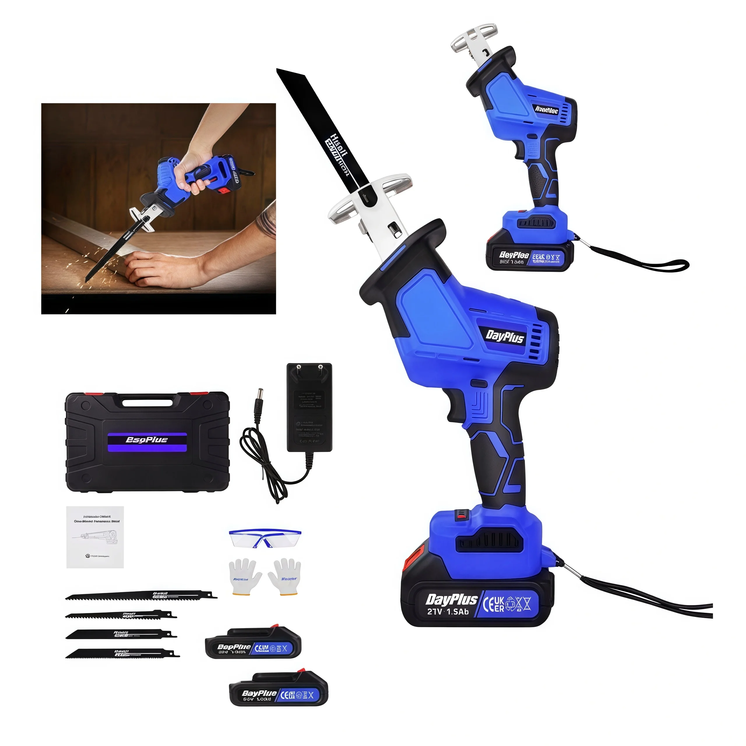 

BRIEFNESS Cordless Reciprocating Saw 21V Electric Saber Saw Variable Speed Saw Suitable for wood, metal cutting with 2 batteries