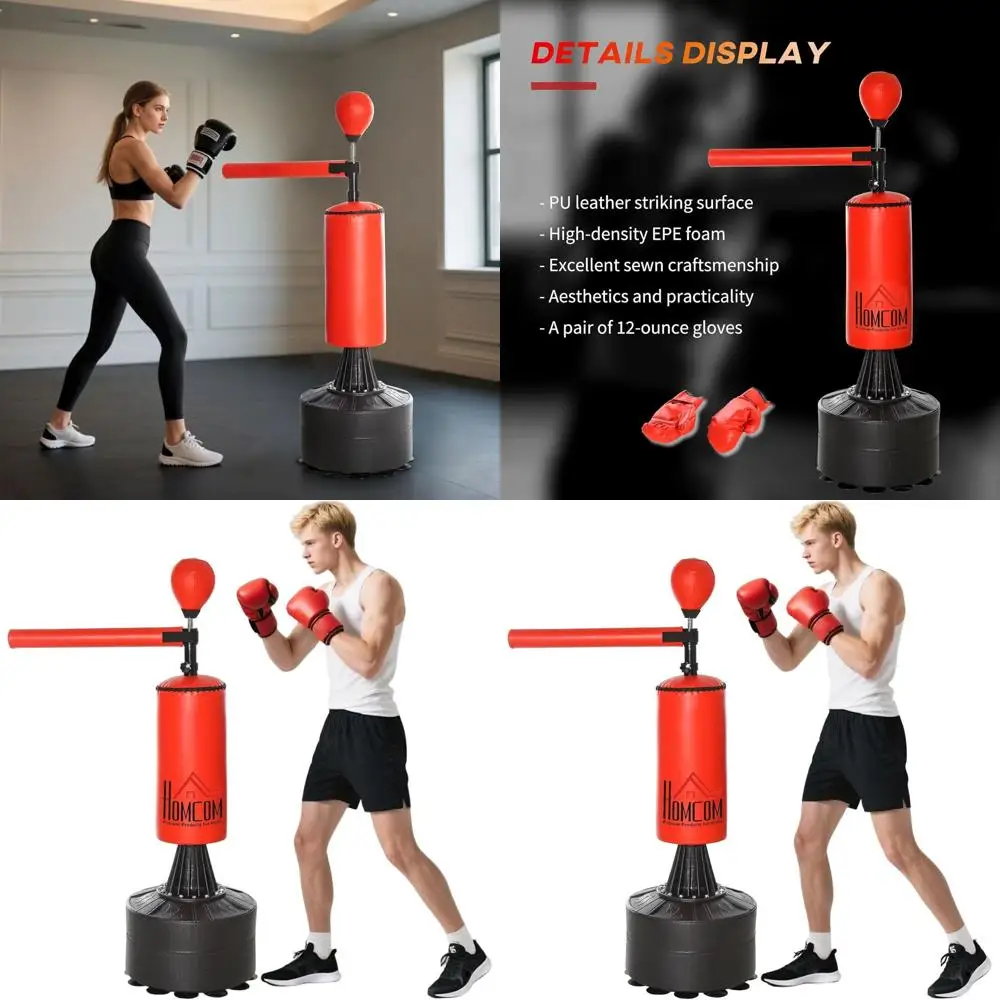 

Boxing Bag, Freestanding Punching Bag with Speed Ball, Rotating Boxing Bar and Gloves, Weighted Base