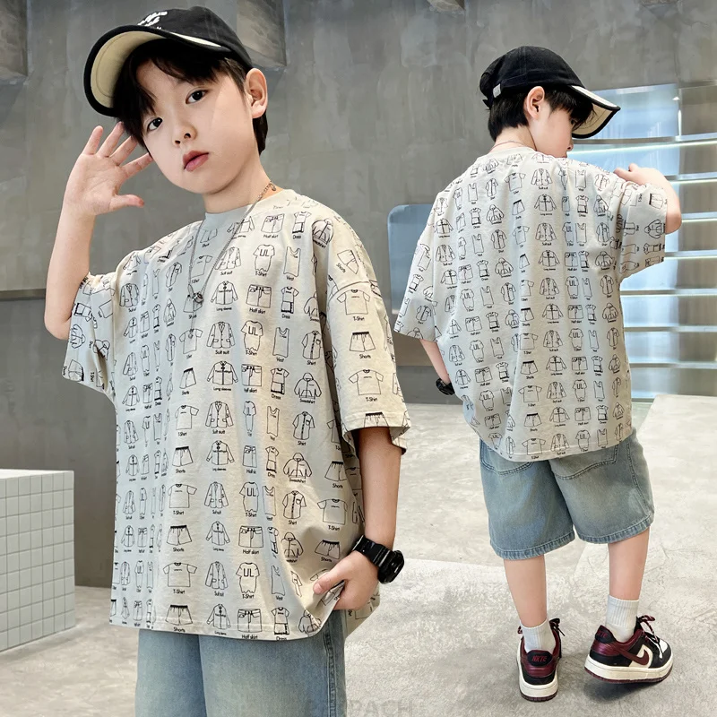 Stylish Children's Clothing Boys Summer T-shirts For Age 5 6 7 8 9 10 11 12 13 14 Years Kids Cotton Tee Top Short Sleeve Tshirt
