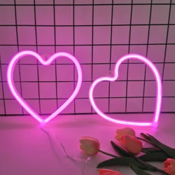 2pcs, pink heart-shaped neon lights, battery or USB powered, Valentine's Day Mother's Day gift, wedding anniversary decoration