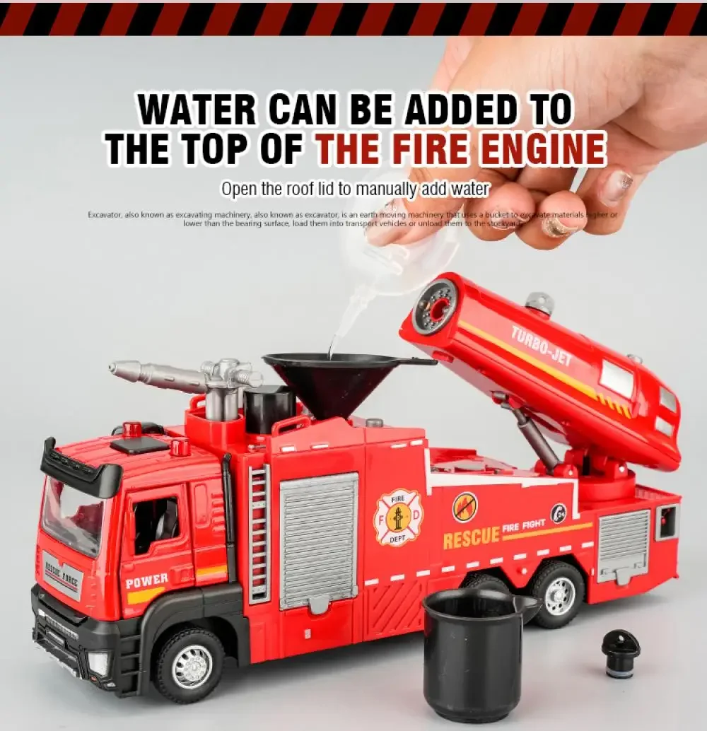 1/32 Alloy Sprinkler Fire Engineering Vehicle Electric Sound and Light Pull-Back Model Car Children's Toys Gifts for Christmas