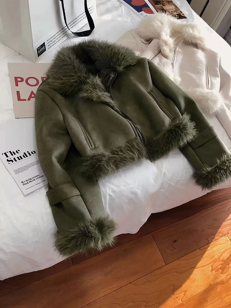 Korean Faux Fur Coats Women Y2K Fashion Streetwear Casual Artificial Fox Fur Jackets Winter All Match Female Hairy Outerwear New