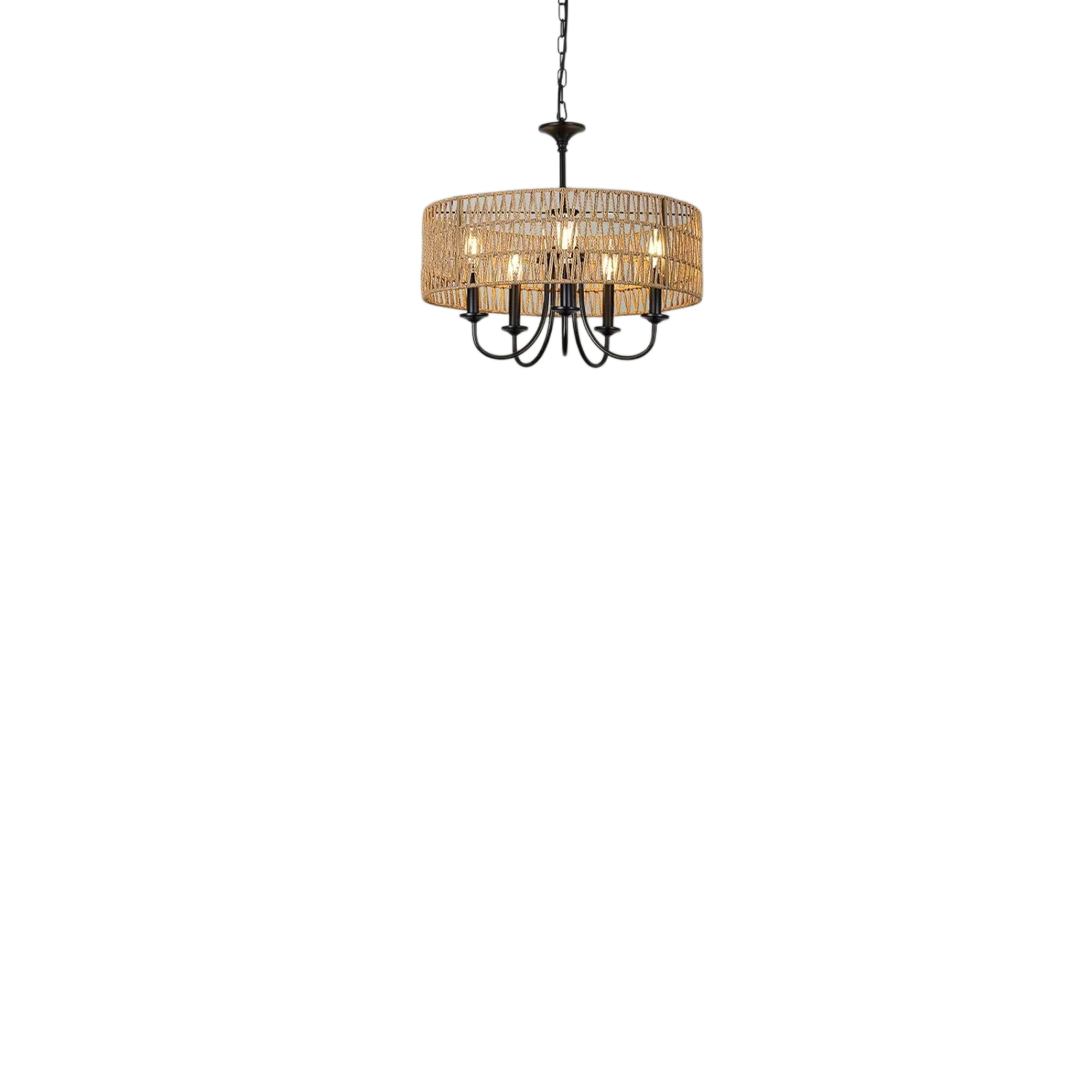 Lampadario moderno in rattan a 5 luci per fattoria, grande lampada a sospensione con paralume in vimini intrecciato a mano, design Boho nero per Dini