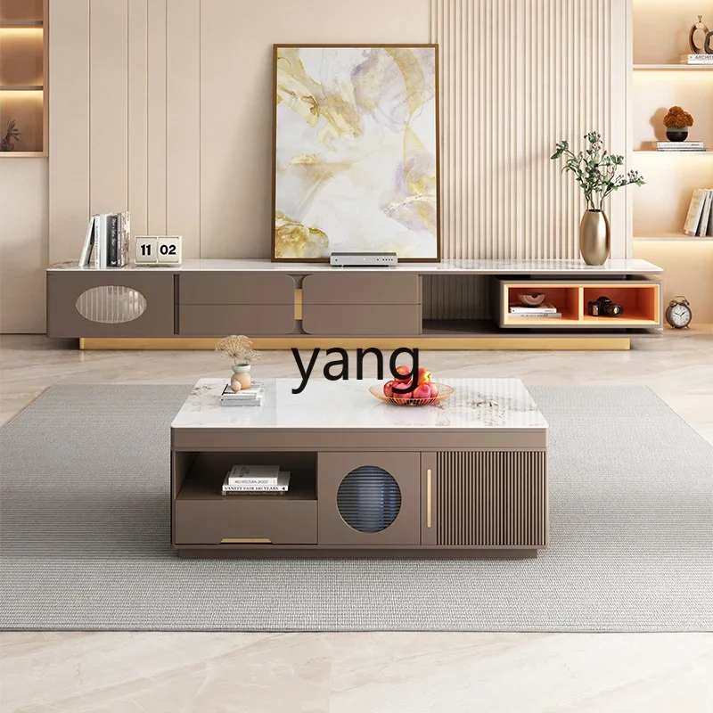 YJQ rock slab Kung Fu coffee table intelligent lifting retractable living room home coffee table TV cabinet combination