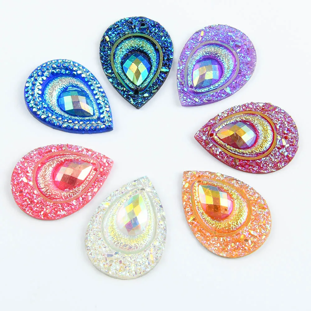 20pcs 18*25mm Shiny Peacock Eye AB Flatback Teardrop Resin Rhinestones Ornaments Sew on Wedding/Home Decoration DIY Applique