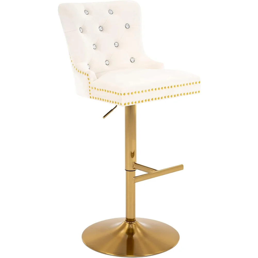 

Adjustable Bar Stool, Velvet Chair with Swivel Function and Golden Base, Counter Height Stool Chair for Kitchen, Dining Room