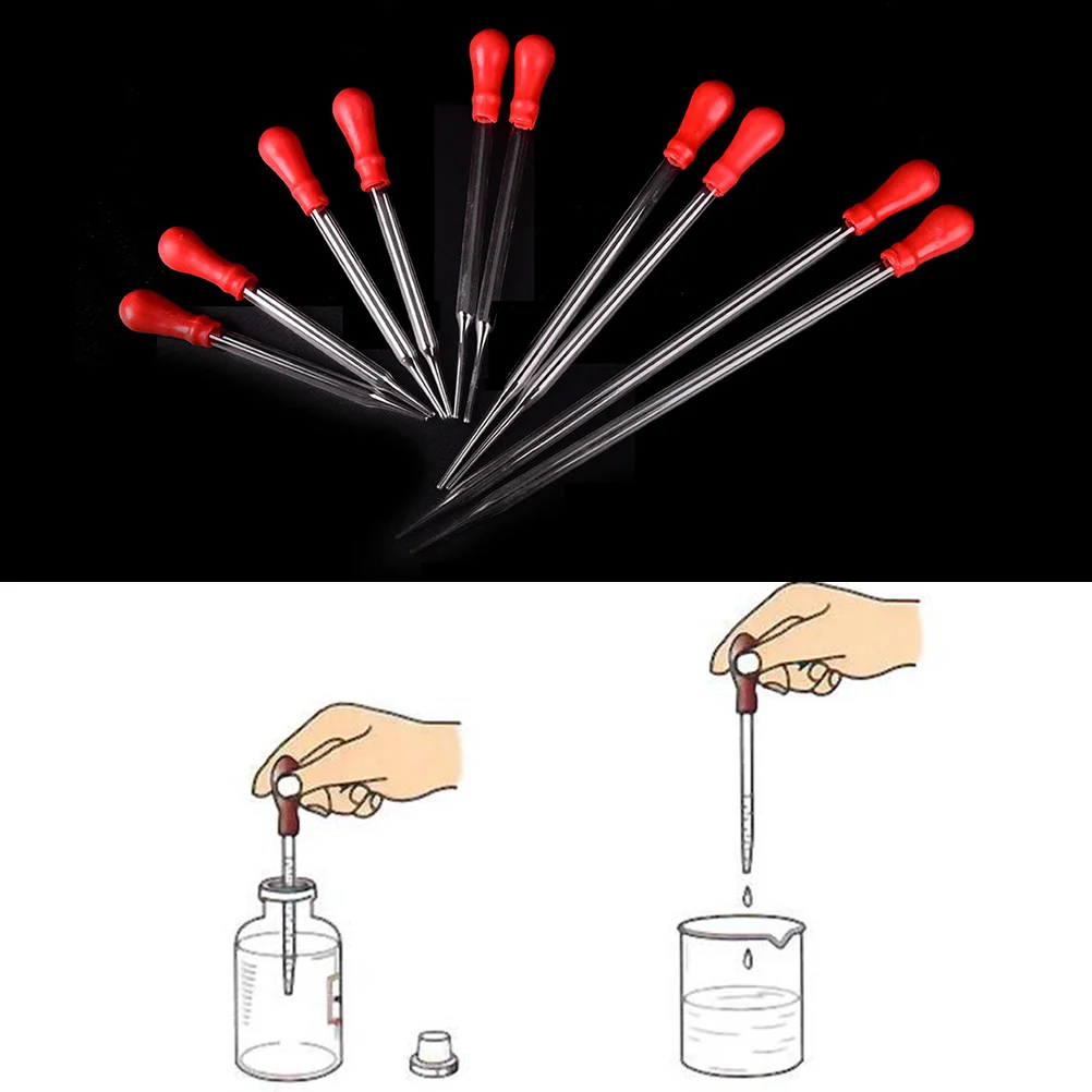 Gotero de vidrio largo y duradero, 2 piezas, 9cm/15cm/20cm, experimento, pipeta médica, gotero de transferencia con punta roja