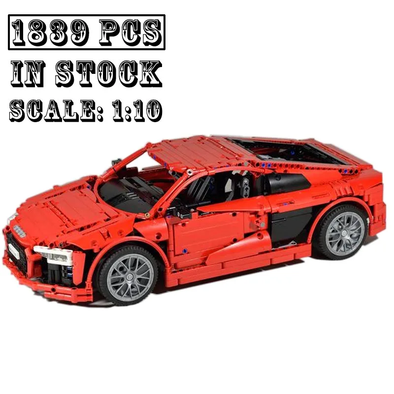 New 1:10 Scale MOC-117091 R8 V10 Supercar Racing Car Vehicle Sport Model Building Blocks Kid Educational Toy Birthdays Gifts