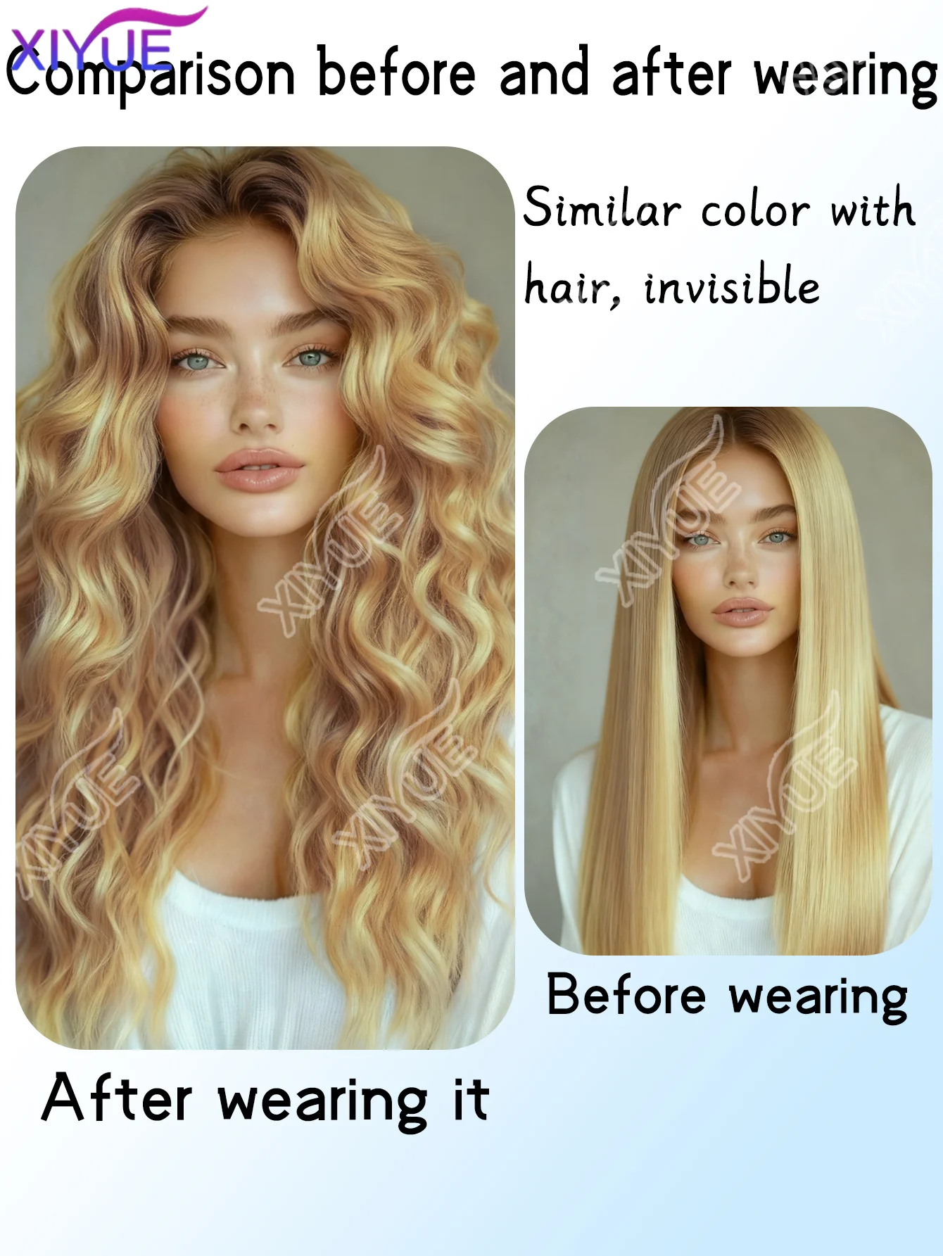 XIYUE synthetische clip-in haarextensies 24 inch lange watergolf haarverlenging voor vrouwen volledig hoofd synthetische haarextensies