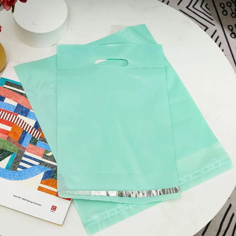 22x22cm Shipping Envelope Green Plastic Courier Bags Hand Held Delivery Bag Packaging Supplies Mailing Bags with Handle 10Pcs