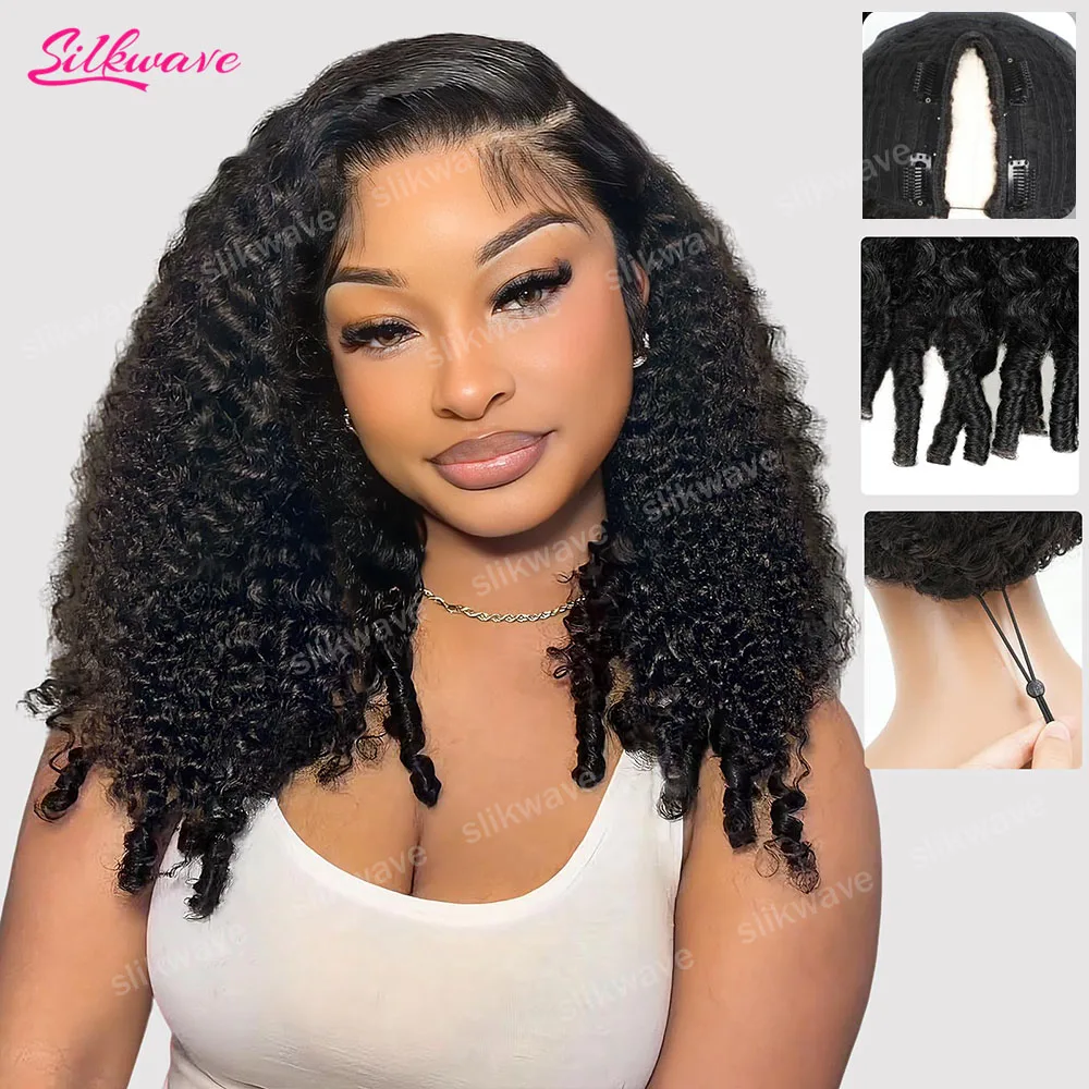 

Burmese Curly Glueless V Part Wigs Human Hair 200% Upgrade U Part Wig with Drawstring No Leave Out Glueless V Shape Full Head