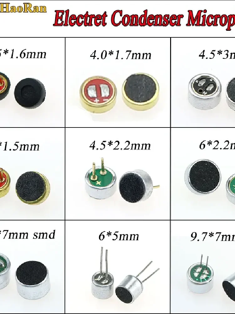 1 sztuk 9.7mm x 7mm/6x5mm/6x2.2mm/4.5*2.2mm/4*1.5mm/4.5*1.6mm/4*1.7mm 2 Pin MIC kapsułka elektretowy mikrofon pojemnościowy dip smd — zdjęcie 2