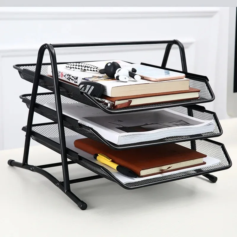 

Office Supplies Barbed Wire Metal Three-layer File Rack Data Tray Storage Rack File Tray Drawer Type