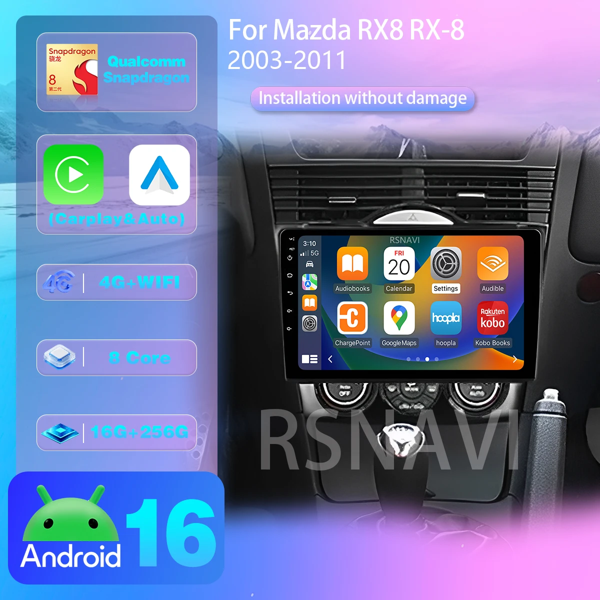 Android 16 Für Mazda RX-8 2003 - 2008 Carplay Auto 2din Autoradio Stereo Head Unit BT Multimedia Player Plug and Play WIFI+4G