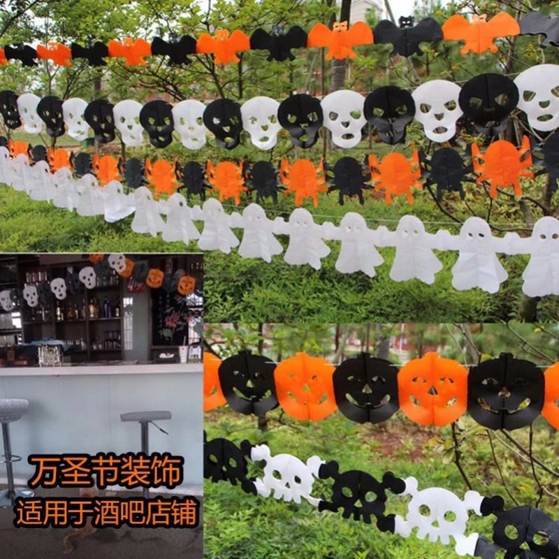 

3m Halloween Banner Showcase Fireplace Wall Hanging Flag Bunting Party Decorate Props Carnival Pumpkin Spider Skeleton Bat Ghost