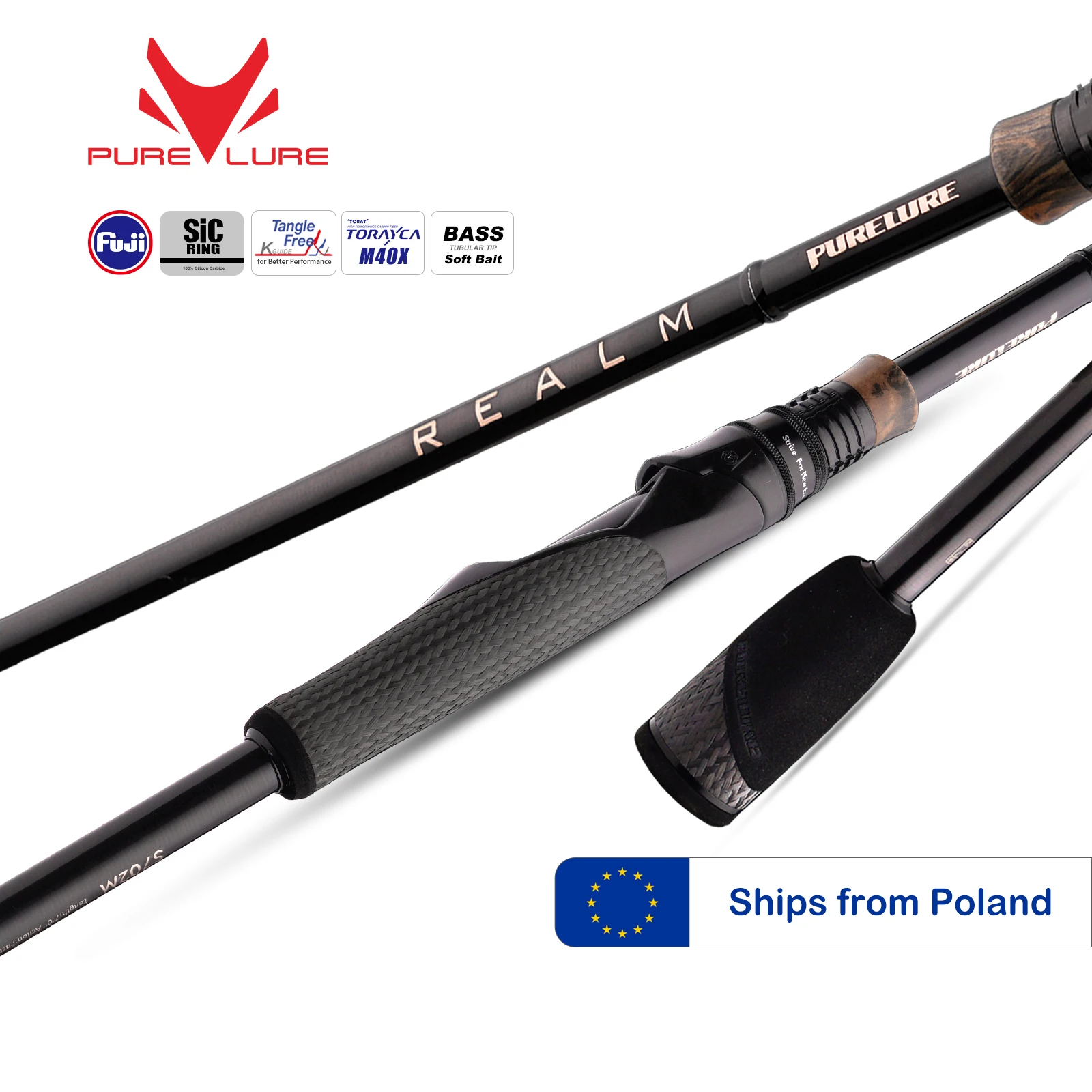Image of Purelure Realm Bass-Angelrute All M40X Toray Carbon Soft Bait Zander EX F/F Action mit Fuji SIC Ring für Spinning und Casting