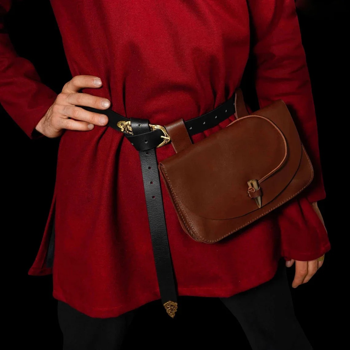 Retro dorosła męska średniowieczna renesansowa klamra z rogu brązowa praktyczna telefon komórkowy portmonetka saszetka na talię rekwizyty na występy nowość