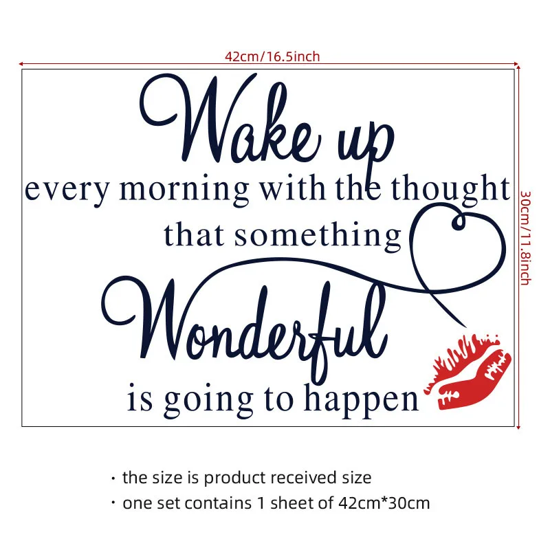 `Wake Up Every Morning Inspirational Quote Wall Sticker Red Lips Heart Vinyl Decal Bedroom Home Background Art Mural Decor`