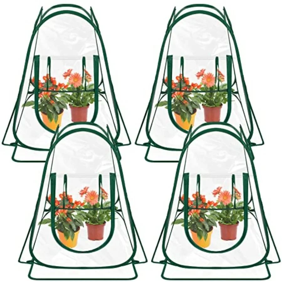 

4 Pieces Mini Greenhouse Pop up Flower Cover 27 x 27 x 31 in Small Sunshine Room Portable Cold Frost Protector for Indoor Outdo