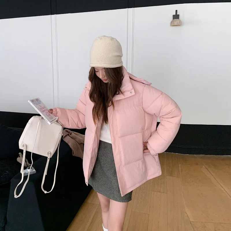 Quilted Puffer Jacket Detachable Hood Women Parkas Stand Collar zipper Closure Side Pockets Elastic Cuffs Loose Fit Warm Winter
