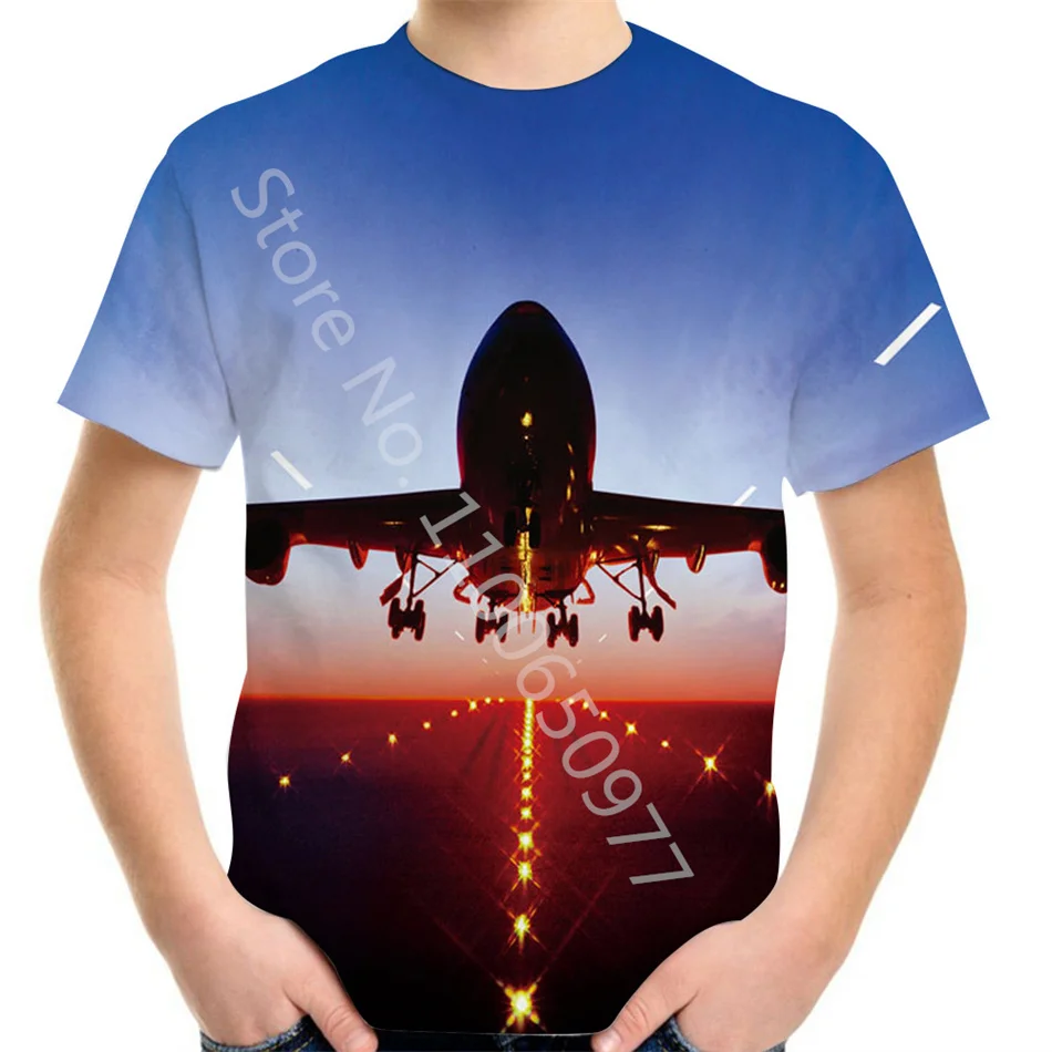 4-20Y Teen Children Summer Fashion 3D T-Shirt Airplane Take Off Print T Shirt For Boy Girl Clothes Kids Baby Birthday Cool Tops