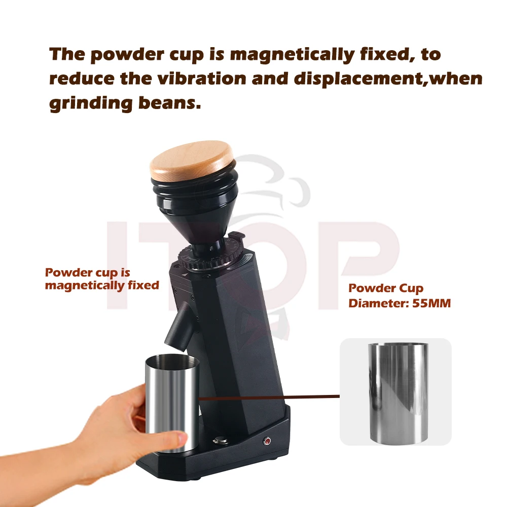 ITOP40 Cylinder Coffee Grinder Titanium Burr Conical 40mm Metal Bean Hopper 75g Wooden Cover Popular Bean Grinder Family Cafe V2