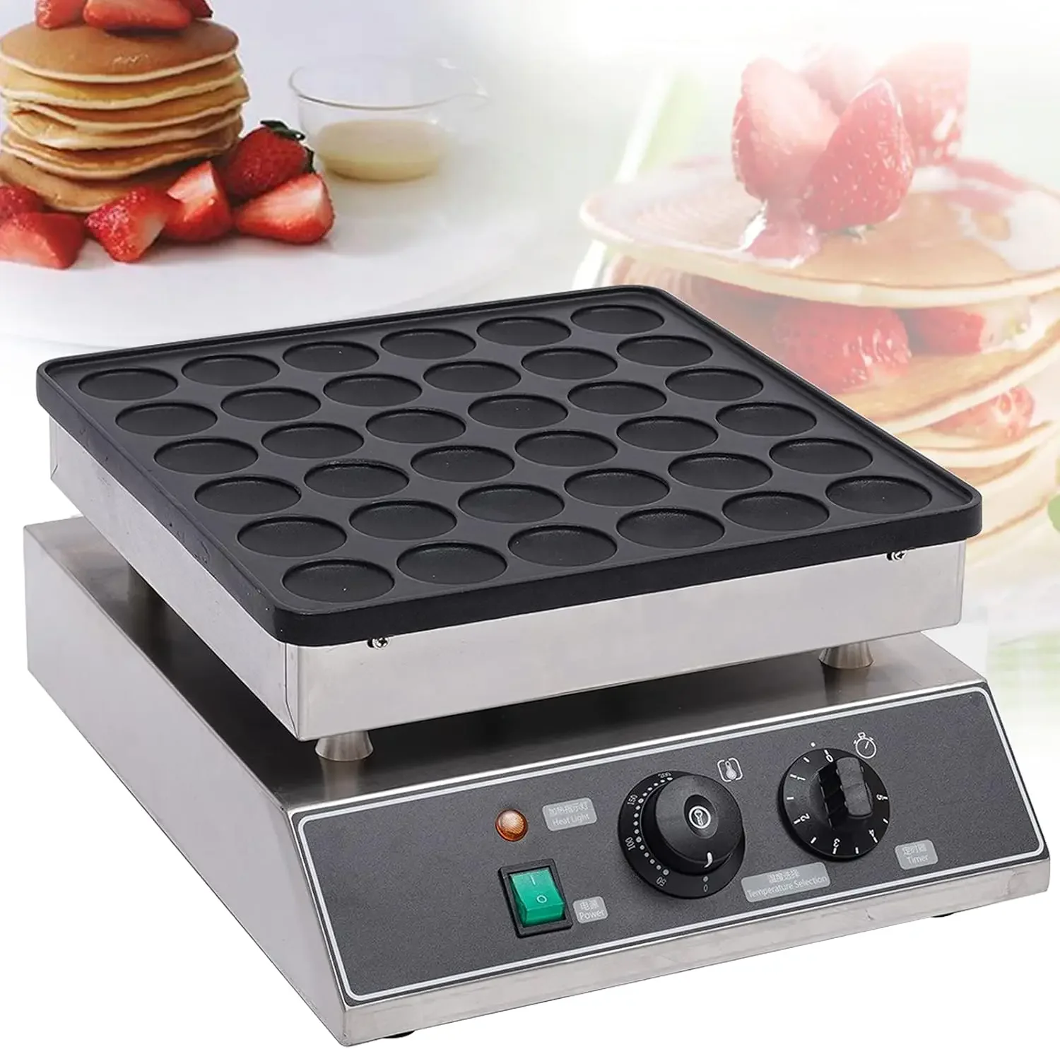 36 Holes Mini Dutch Pancakes Maker 1000W Commercial Muffin Machine Stainless Steel Non-stick Home Muffin Pancake Machine for Bak