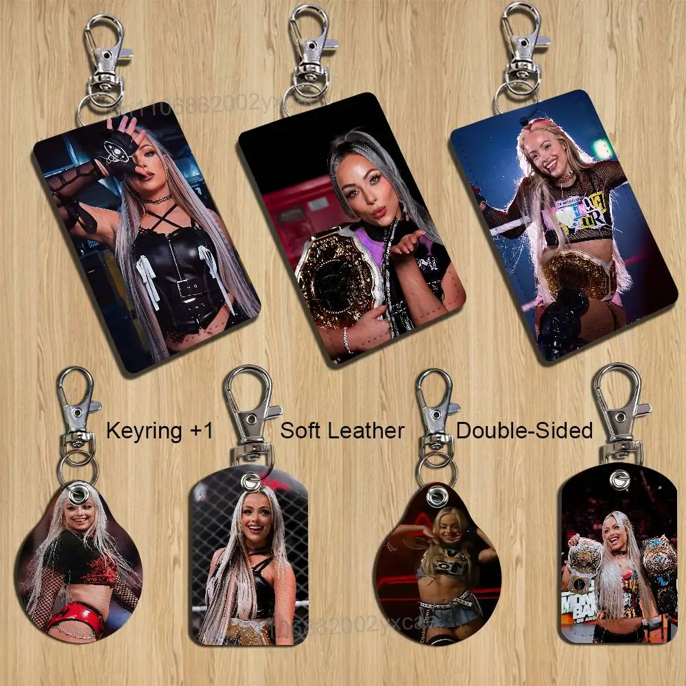 

2026 First victory Liv Morgan Rectangle ID Card Case Keychain Access Card Bag Key Tag Ring Leather Card Holder Key Ring Access