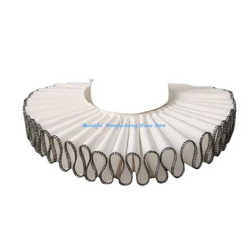 E56A Unisex Victorian Ruffled False Collar with Black Trim for Historical Reenactments and Themed Parties Neckwear Choker