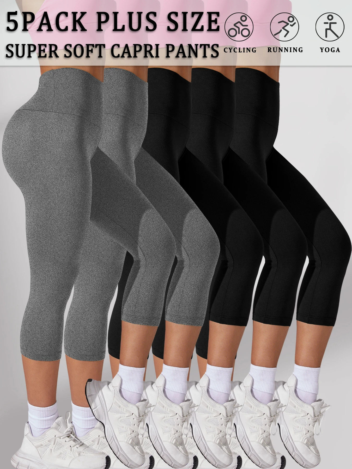 

Плюс размер, 5-пак, капри с высокой талией для женщин, супер мягкие спортивные леггинсы для контроля живота, без видимых тренировок, бега, йоги