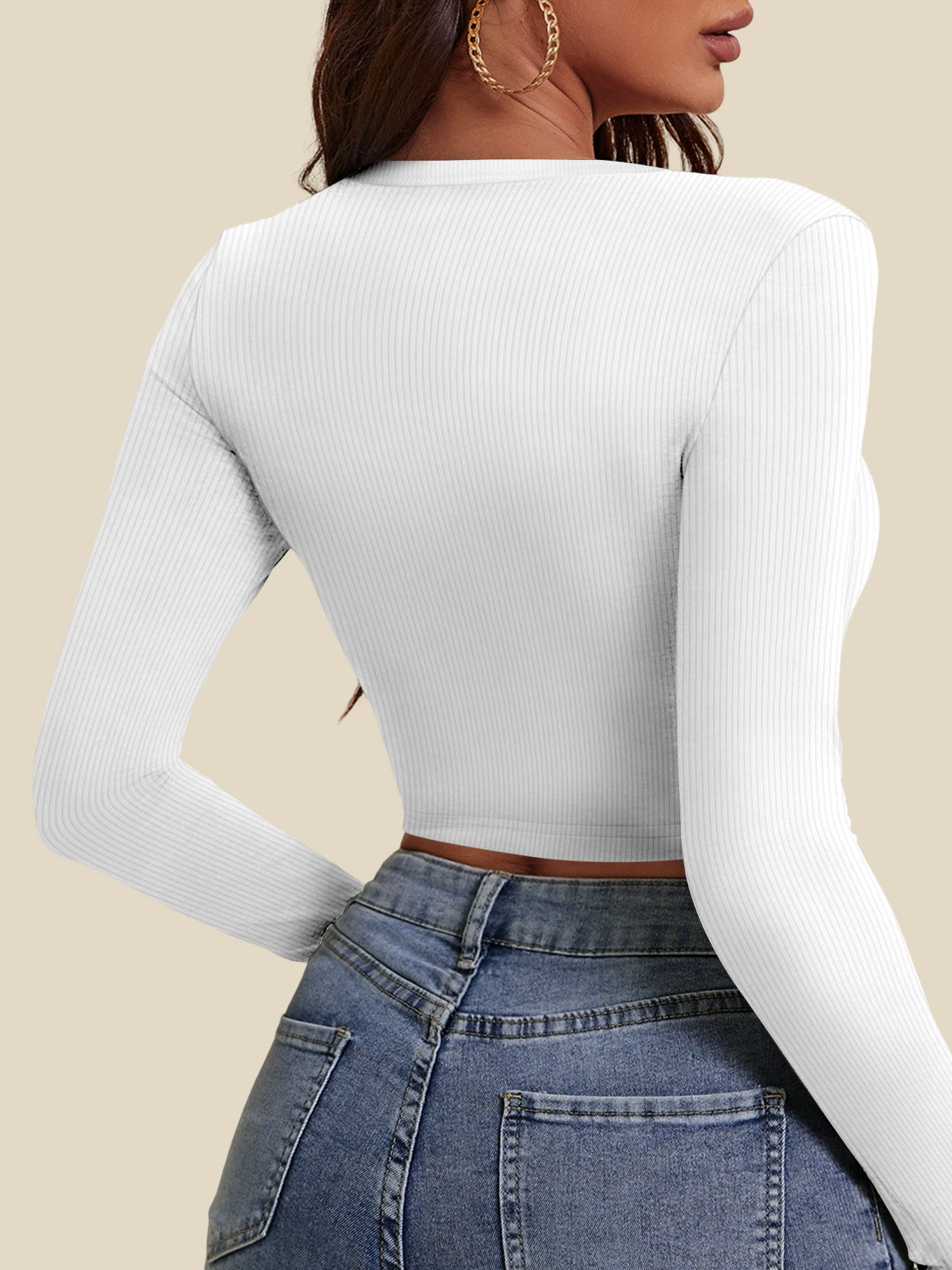 Wrinkle-Resistant Travel Crop Tee, Long Sleeve Wide Square Neck Blouse for Short Vacations & City Looks