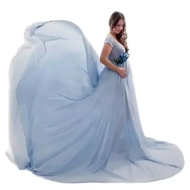 

Chiffon Maternity Photo Dress Maternity Gown for Baby Shower Off Shoulders Maternity Photography Props Long Tail