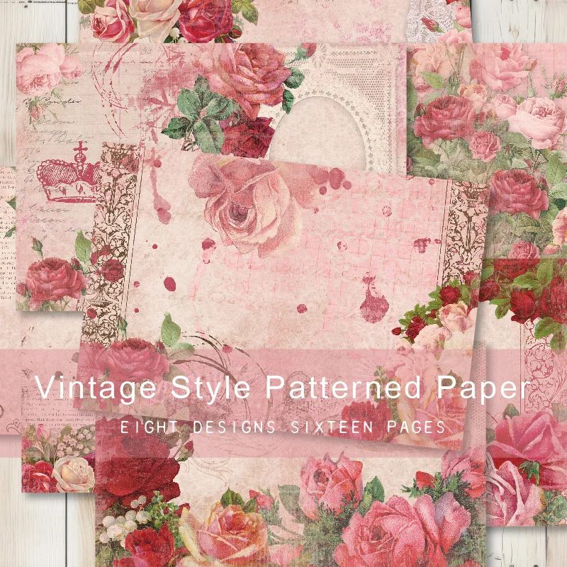 Vintage Pink Rose Lace Script Music Note Print Paper Scrapbook Journal Cardstock DIY Album Decor Craft Art Supplies