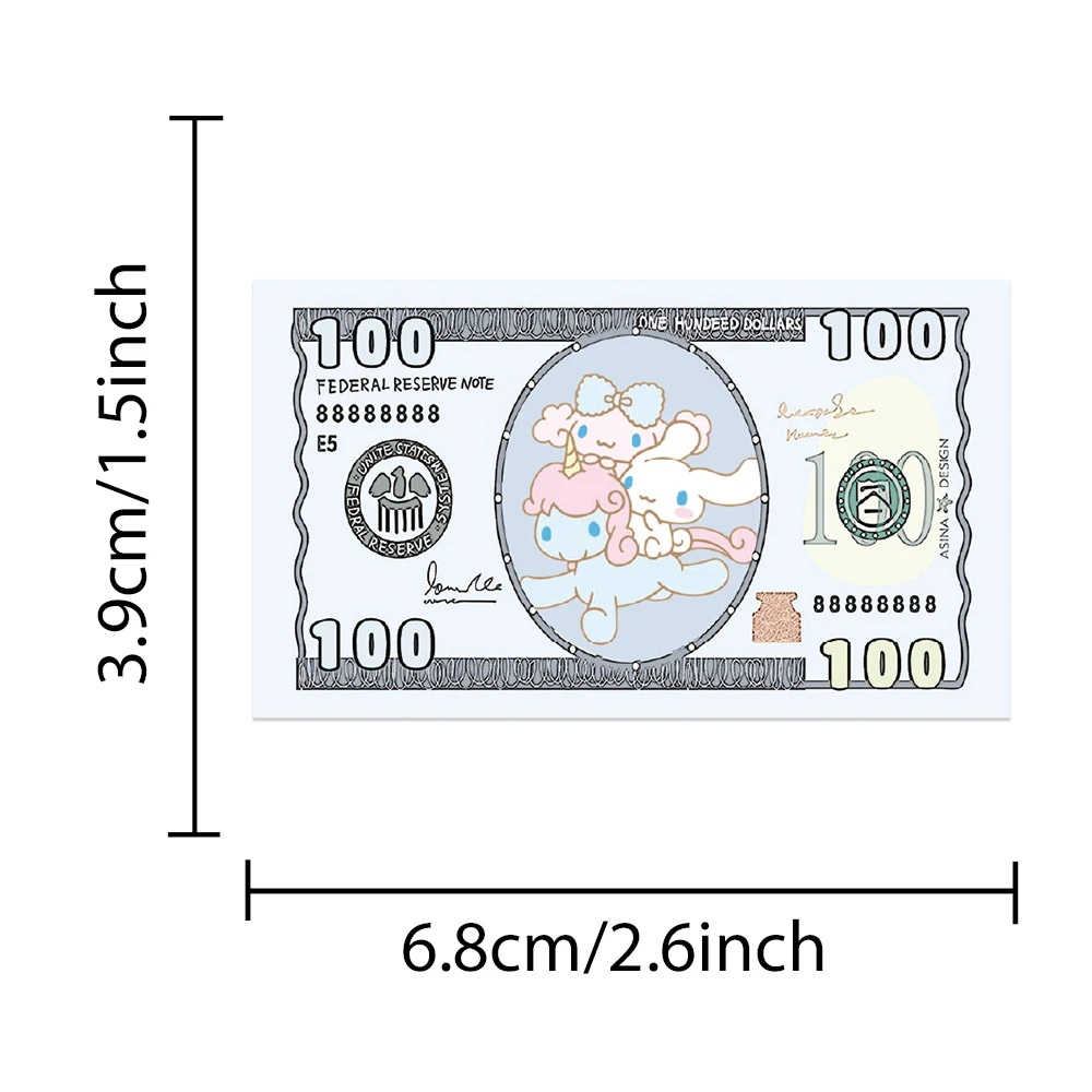 50pcs Sanrio Paper Money Kawaii Hello Kitty Kuromi Anime Stickers Aesthetic Decorative Stationery Phone Laptop Cute Kid Sticker